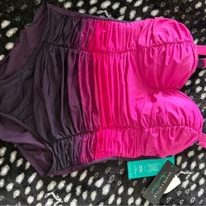 Pink and Purple Ruched Swimsuit